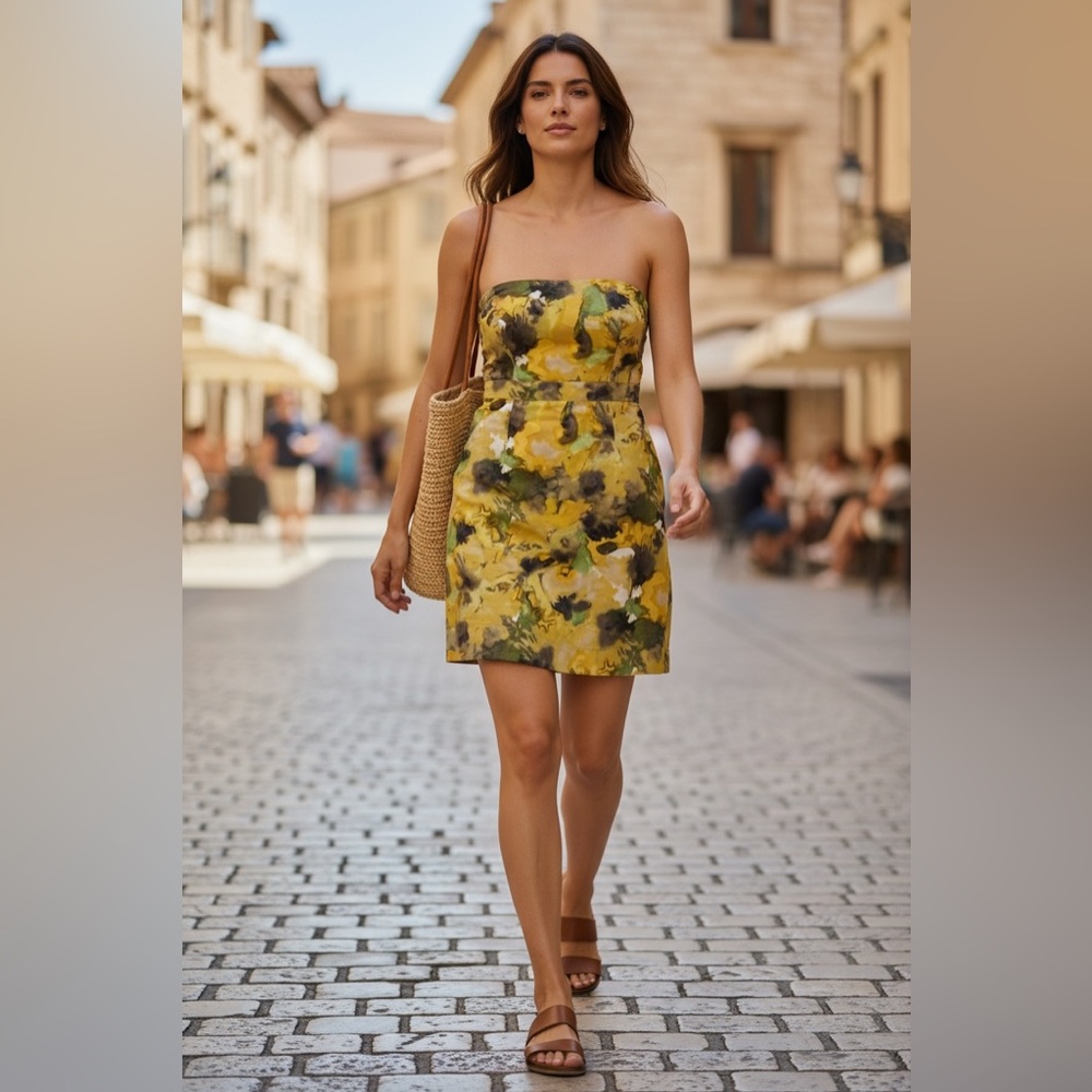 New York & Co Yellow Strapless Mini Dress Size 8